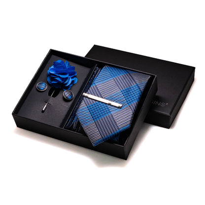 Navy blue Silk Necktie Paisley Floral Mens Tie Pocket Square Cufflinks Set Quality Business Wedding Birthday Gift Box Gravatas - BOC-WEAR