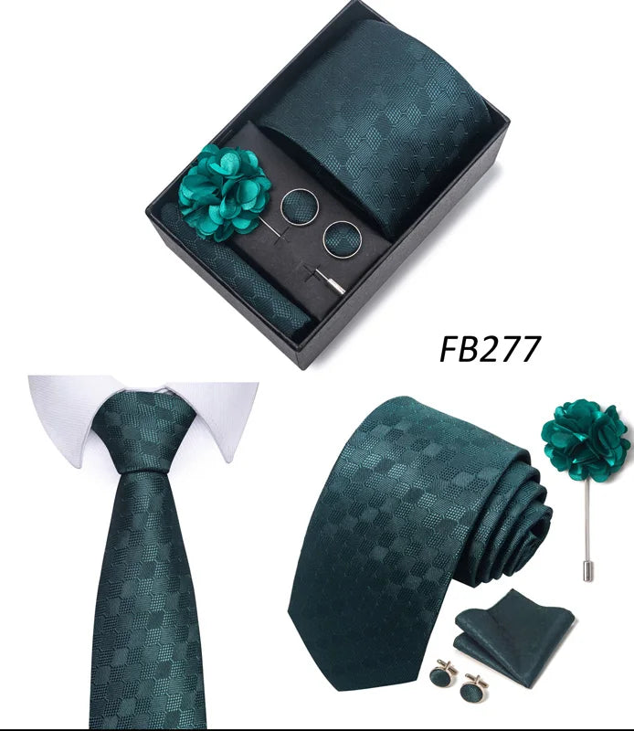 New Designer Blue Red Green Paisley Ties For Men Wedding Party Neck Tie Luxury Tie Pocket Square Cufllink Brooch Set - BOC-WEAR