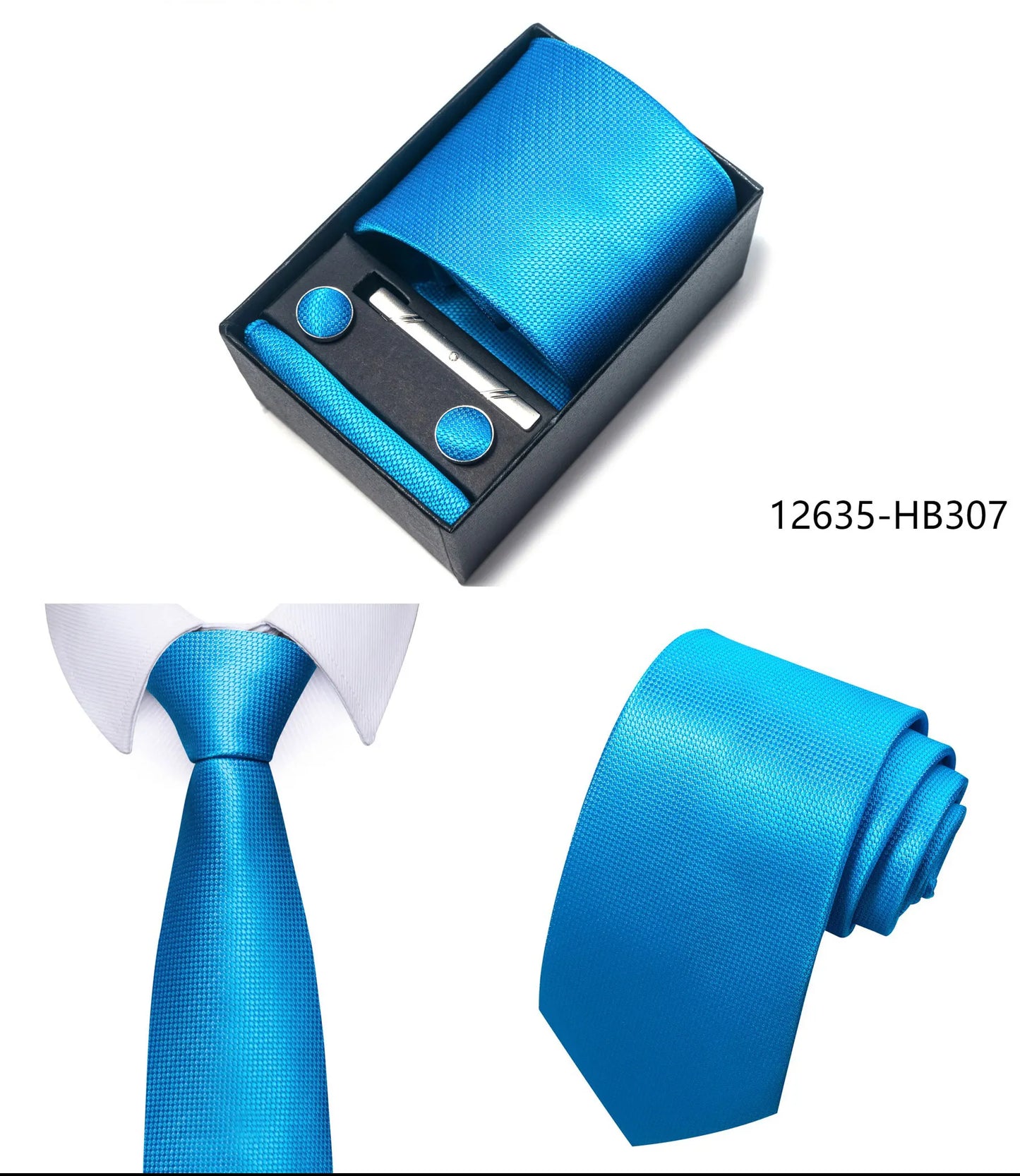 Premium Men's Tie Gift Set - 8cm Silk Necktie with Pocket Square, Cufflinks & Tie Clip - BOC-WEAR