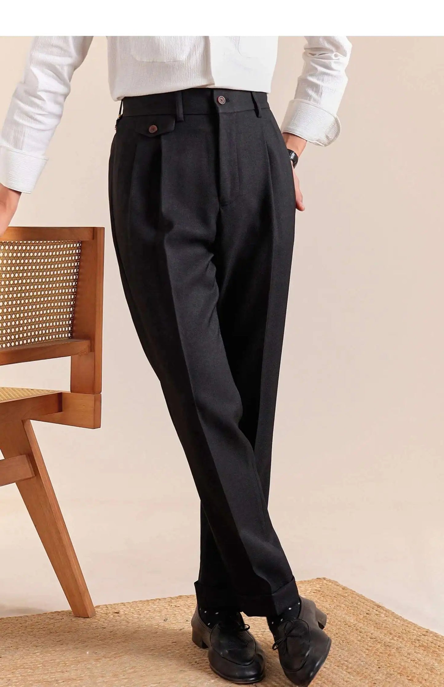 British Style High Waist Pants Warm Office-trousers Men Dress Pants Trousers 2025 Spring Men's Solid Color Suit Pant Straight