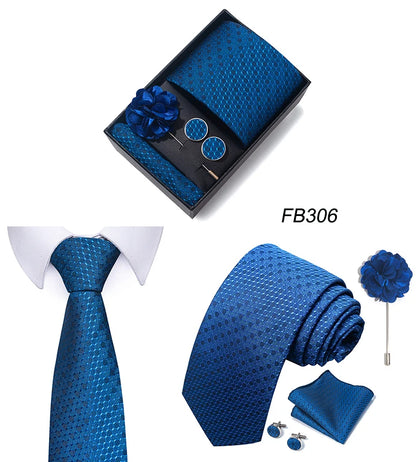 New Designer Blue Red Green Paisley Ties For Men Wedding Party Neck Tie Luxury Tie Pocket Square Cufllink Brooch Set - BOC-WEAR