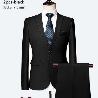 Luxury 3 piece men's wedding suit fashion men's slim solid color business office suit sets large size men Blazer+ pants + vest - BOC-WEAR