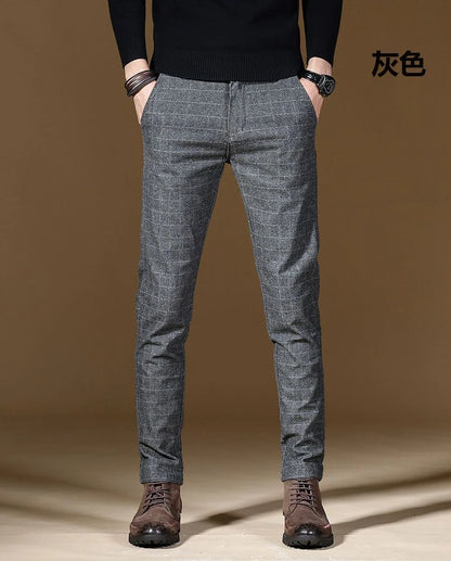 Male Suit Trousers Gray Plaid Check Straight Cheap Clothing Premium Men's Summer Pants Thin Casual Classic Slacks Dress Up