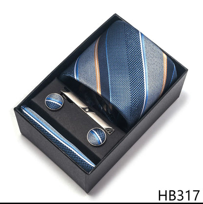 Premium Men's Tie Gift Set - 8cm Silk Necktie with Pocket Square, Cufflinks & Tie Clip - BOC-WEAR