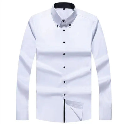 Premium Quality White Shirts for Men - Non-iron Wrinkle Resistant Dress Shirt Long Sleeve New Solid Male Clothing Black Navy - BOC-WEAR
