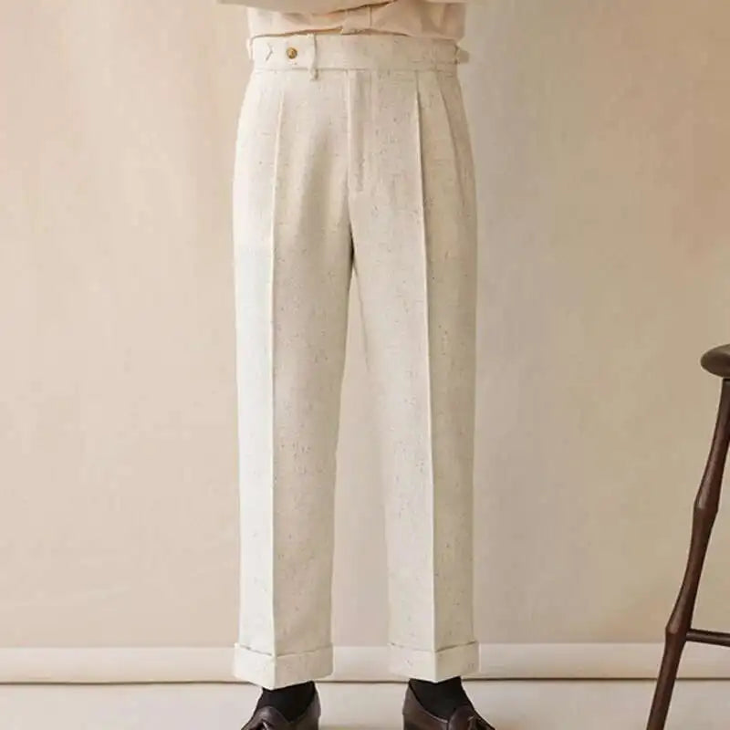Top Quality Casual High Waist Straight Leg Trouser For Men Winter Paris Button Trouser Business Naples Gentleman Suit Pants