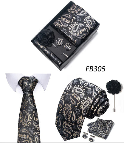 New Designer Blue Red Green Paisley Ties For Men Wedding Party Neck Tie Luxury Tie Pocket Square Cufllink Brooch Set - BOC-WEAR