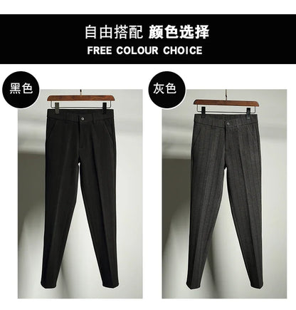 Autumn Winter Thickened Woolen Suit Pant High Quality Men Business Slim Striped Trousers Formal Wear Office Social Dress Pants