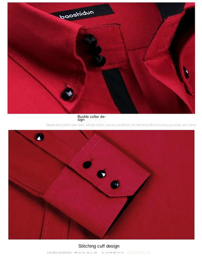 Premium Quality White Shirts for Men - Non-iron Wrinkle Resistant Dress Shirt Long Sleeve New Solid Male Clothing Black Navy - BOC-WEAR