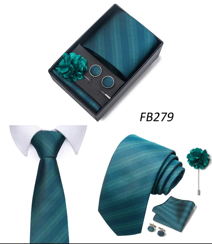 New Designer Blue Red Green Paisley Ties For Men Wedding Party Neck Tie Luxury Tie Pocket Square Cufllink Brooch Set - BOC-WEAR