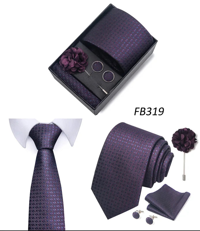 New Designer Blue Red Green Paisley Ties For Men Wedding Party Neck Tie Luxury Tie Pocket Square Cufllink Brooch Set - BOC-WEAR