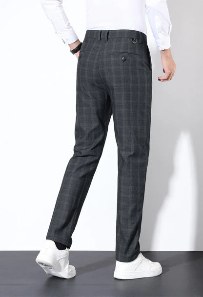 Autumn Winter Men's Plaid Striped Suit Pants Cotton Stretch Straight Business Casual High Quality Classic Fashion Trousers Male