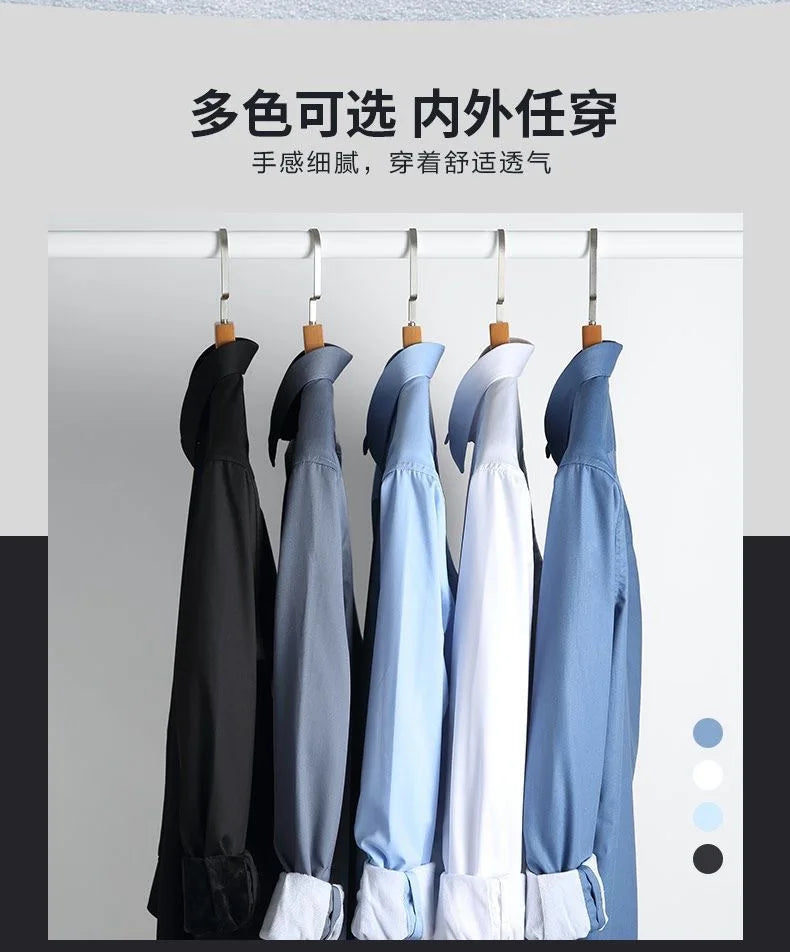 2025 Men's Autumn Winter Long Sleeve Shirts White Warm Fleece Stretch Shirt Formal Business Office Wear Dress Shirts Male M-5XL - BOC-WEAR