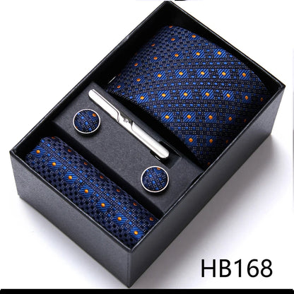 Top Grade Holiday Gift Box 7.5 cm Green Print Tie Pocket Squares Cufflink Set Gravatas Man Suit Accessories Fit Formal Party - BOC-WEAR