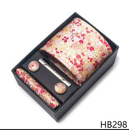 Premium Men's Tie Gift Set - 8cm Silk Necktie with Pocket Square, Cufflinks & Tie Clip - BOC-WEAR