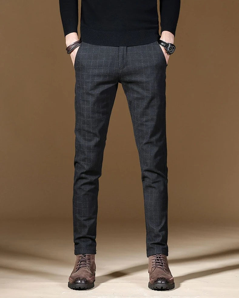 Male Suit Trousers Gray Plaid Check Straight Cheap Clothing Premium Men's Summer Pants Thin Casual Classic Slacks Dress Up