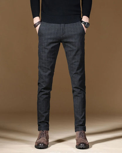Male Suit Trousers Gray Plaid Check Straight Cheap Clothing Premium Men's Summer Pants Thin Casual Classic Slacks Dress Up