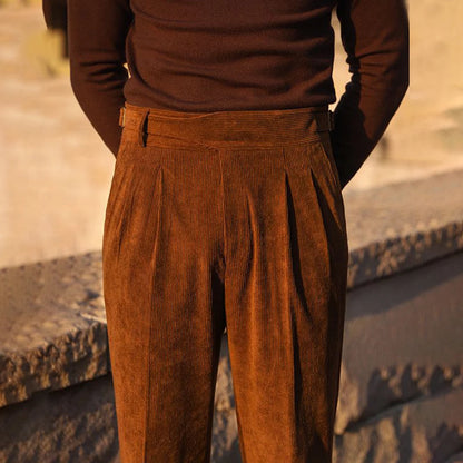 Mens Gurkha Trousers Corduroy Side Buckle Adjustable Waist Casual Suit Pants Autumn Business All-Match Straight Pants Men'S Wear