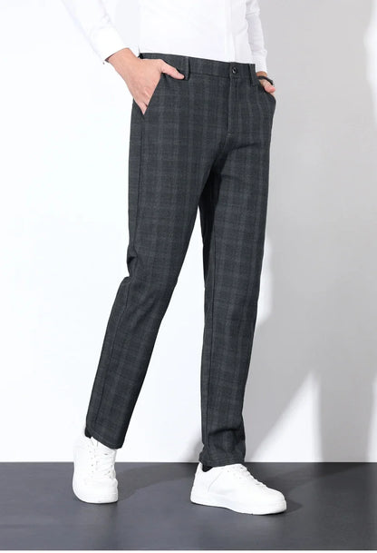 Autumn Winter Men's Plaid Striped Suit Pants Cotton Stretch Straight Business Casual High Quality Classic Fashion Trousers Male