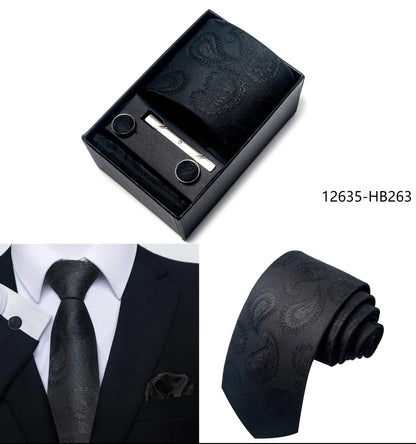 Premium Men's Tie Gift Set - 8cm Silk Necktie with Pocket Square, Cufflinks & Tie Clip - BOC-WEAR