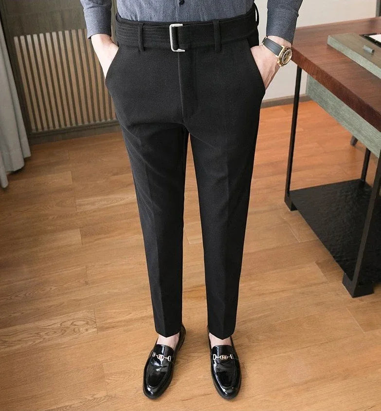 Straight Slim Fit Tressed Male Suit Trousers Social Tailoring Men's Summer Pants Stretch Business Elastic Clothing Promotion Hot