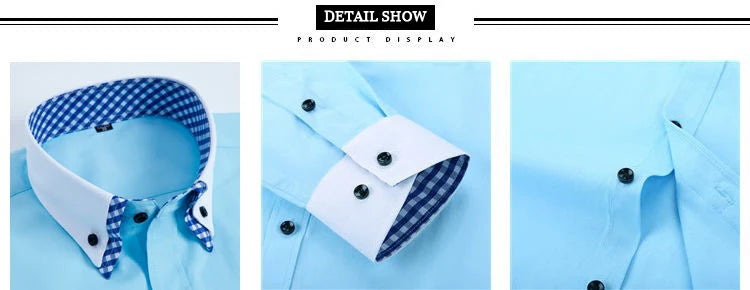 Mens Dress Shirt Long Sleeve Non Iron Fashion Double Layer Business Formal Regular Fit Office Camisa Social Solid Button Shirts - BOC-WEAR
