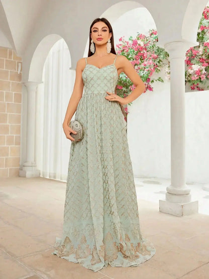 MGiacy suspender chiffon embroidery positioning large swing long skirt