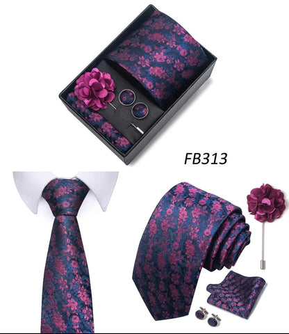 New Designer Blue Red Green Paisley Ties For Men Wedding Party Neck Tie Luxury Tie Pocket Square Cufllink Brooch Set - BOC-WEAR