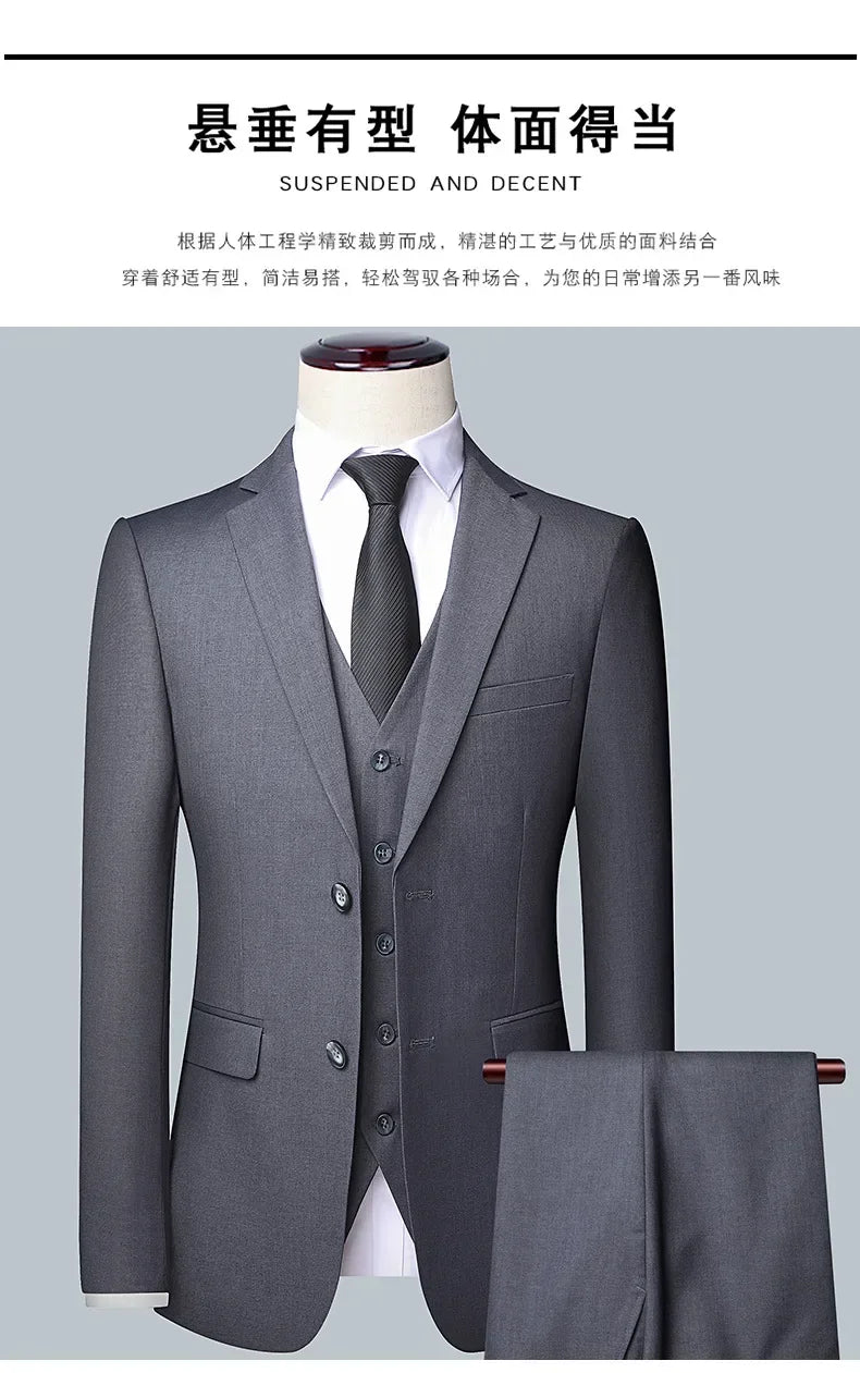 BOC-WEAR Men's 3-Piece Suit - Business Wedding Formal Set - BOC-WEAR