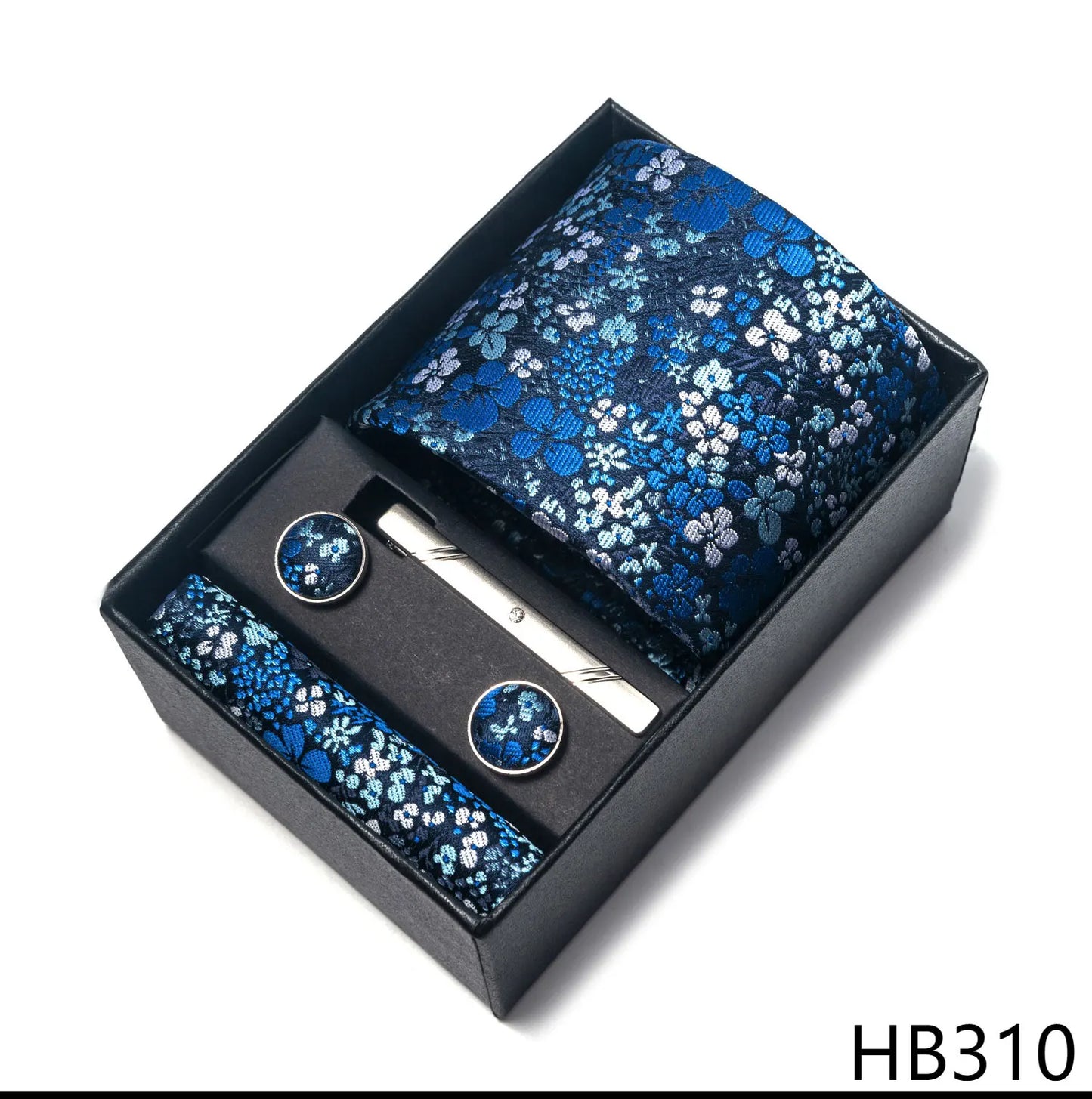 Premium Men's Tie Gift Set - 8cm Silk Necktie with Pocket Square, Cufflinks & Tie Clip - BOC-WEAR