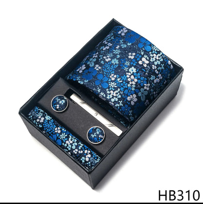Premium Men's Tie Gift Set - 8cm Silk Necktie with Pocket Square, Cufflinks & Tie Clip - BOC-WEAR
