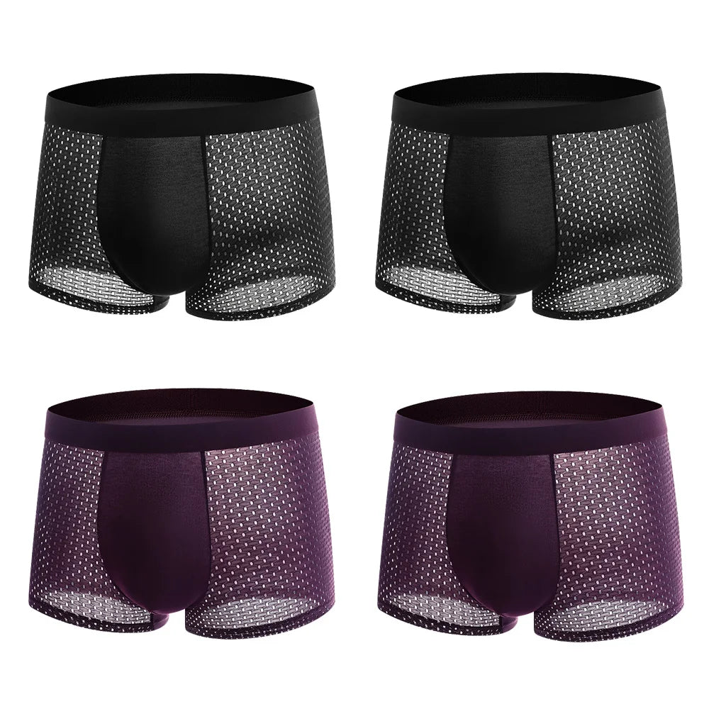 BOC-WEAR Men's Ice Silk Boxers - 4-Pack Mesh Breathable Underwear - BOC-WEAR