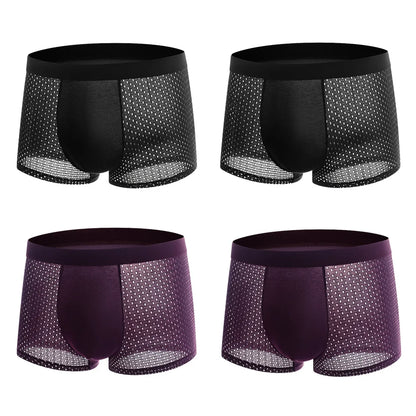 BOC-WEAR Men's Ice Silk Boxers - 4-Pack Mesh Breathable Underwear - BOC-WEAR