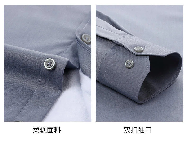 2025 Men's Autumn Winter Long Sleeve Shirts White Warm Fleece Stretch Shirt Formal Business Office Wear Dress Shirts Male M-5XL - BOC-WEAR