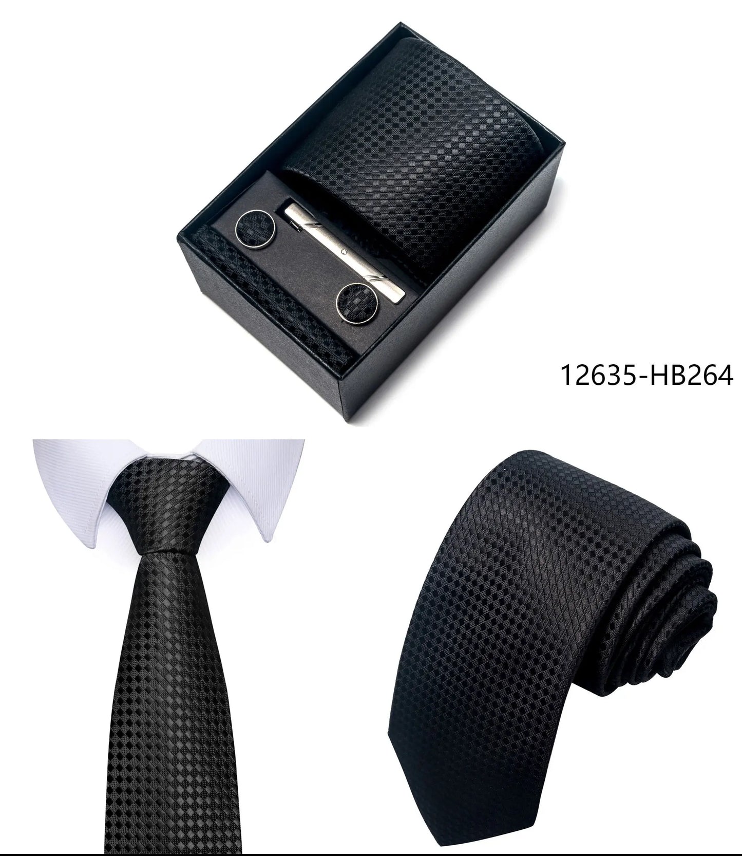 Premium Men's Tie Gift Set - 8cm Silk Necktie with Pocket Square, Cufflinks & Tie Clip - BOC-WEAR
