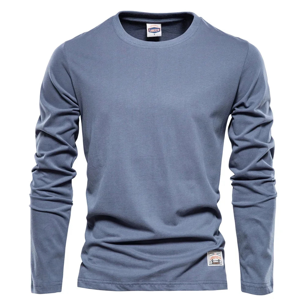 Premium 100% Cotton Long Sleeve T-Shirt for Men - Classic Solid Colors - BOC-WEAR