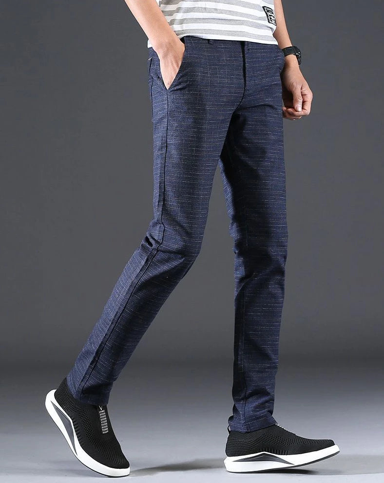 Male Suit Trousers Gray Plaid Check Straight Cheap Clothing Premium Men's Summer Pants Thin Casual Classic Slacks Dress Up