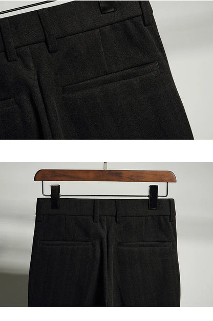 Autumn Winter Thickened Woolen Suit Pant High Quality Men Business Slim Striped Trousers Formal Wear Office Social Dress Pants