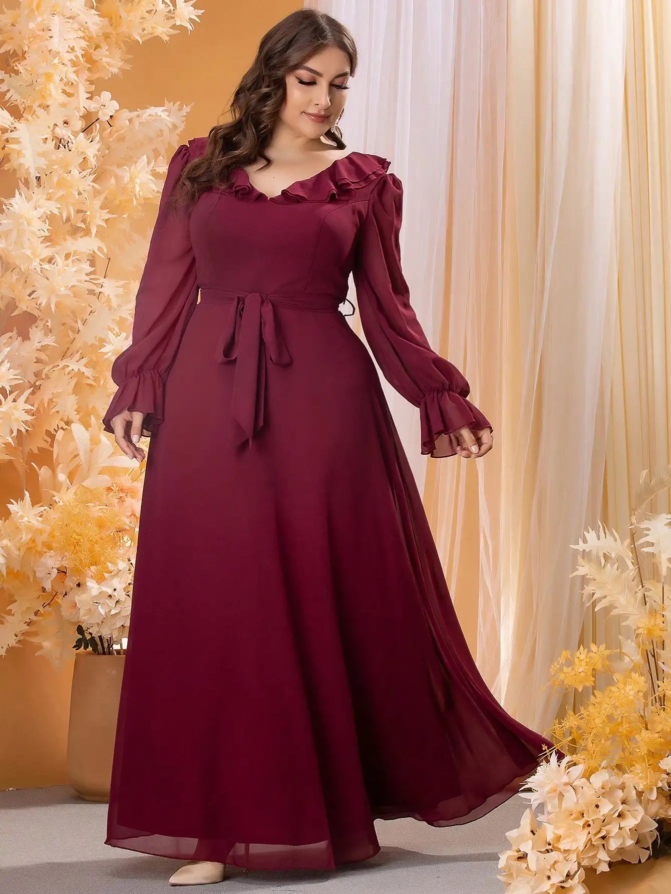 Plus Size Ruffled Chiffon Evening Gown