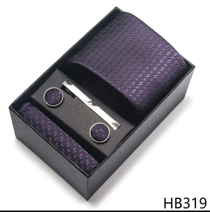 Luxury Brand 8 cm Tie Handkerchief Cufflink Clip Set For Men Wedding Gravata Suit Accessories Holiday Gift Box - BOC-WEAR