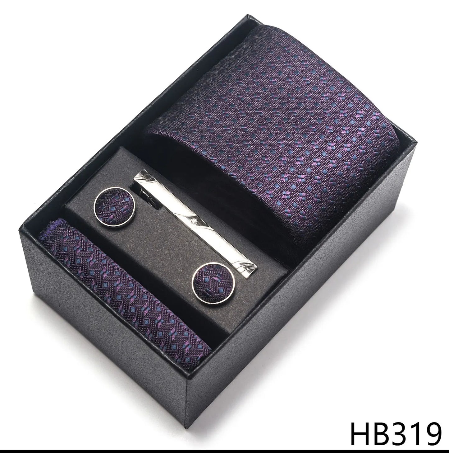 Premium Men's Tie Gift Set - 8cm Silk Necktie with Pocket Square, Cufflinks & Tie Clip - BOC-WEAR
