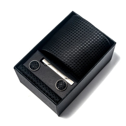 Luxury Brand 8 cm Tie Handkerchief Cufflink Clip Set For Men Wedding Gravata Suit Accessories Holiday Gift Box - BOC-WEAR