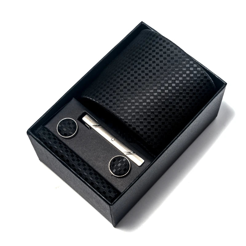 Premium Men's Tie Gift Set - 8cm Silk Necktie with Pocket Square, Cufflinks & Tie Clip - BOC-WEAR