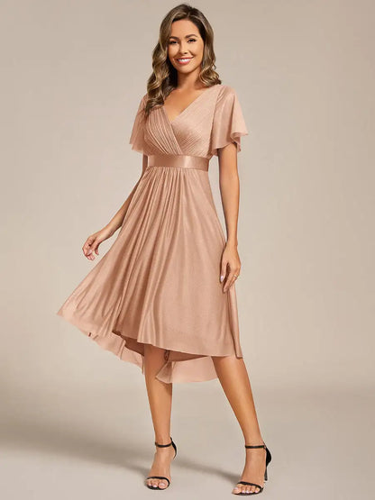 Ruffled Shimmer Wedding Guest Dress