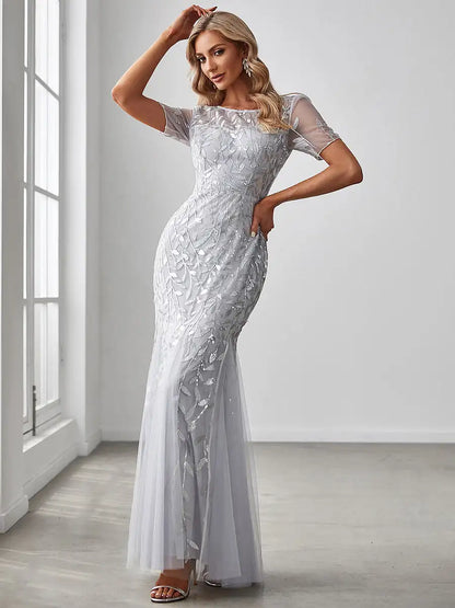 Sequin High Slit Evening Gown