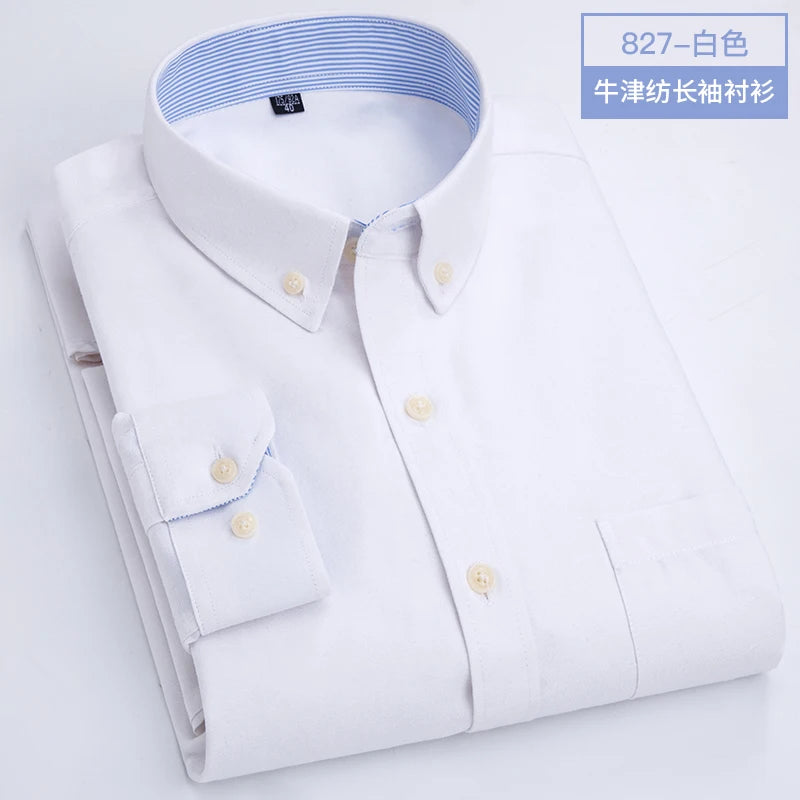 Men's long sleeve shirt Oxford woven casual non-ironing spring summer autumn slim top comfortable trend fashion with white shirt - BOC-WEAR