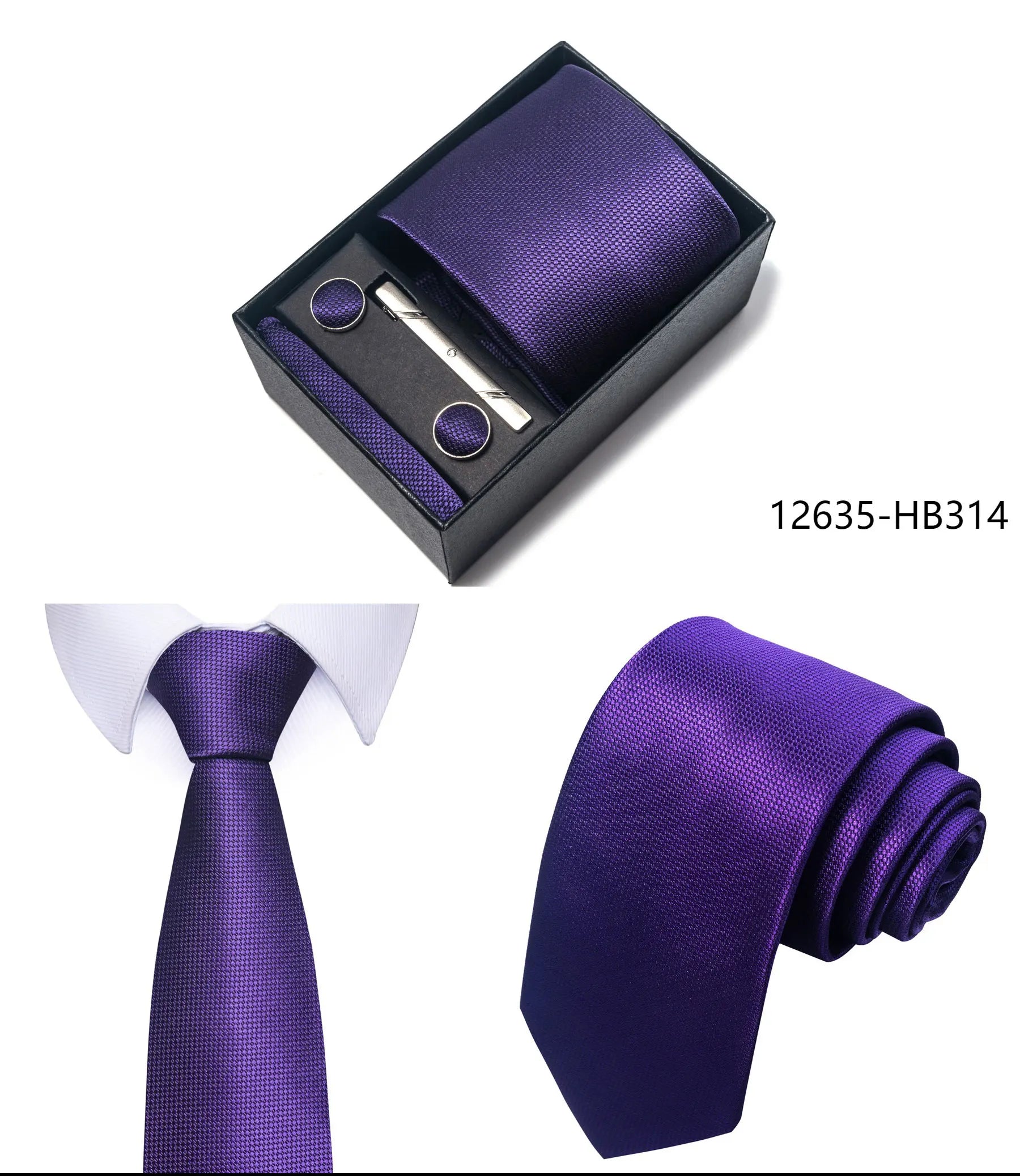 Premium Men's Tie Gift Set - 8cm Silk Necktie with Pocket Square, Cufflinks & Tie Clip - BOC-WEAR