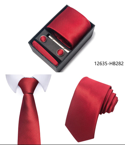 Premium Men's Tie Gift Set - 8cm Silk Necktie with Pocket Square, Cufflinks & Tie Clip - BOC-WEAR