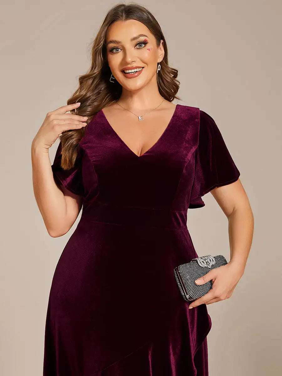 Plus Size Velvet Backless Evening Dress