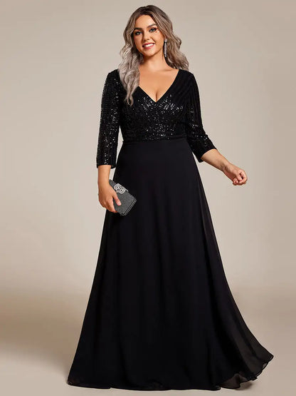 Plus Size Sequin A-Line Prom Dress